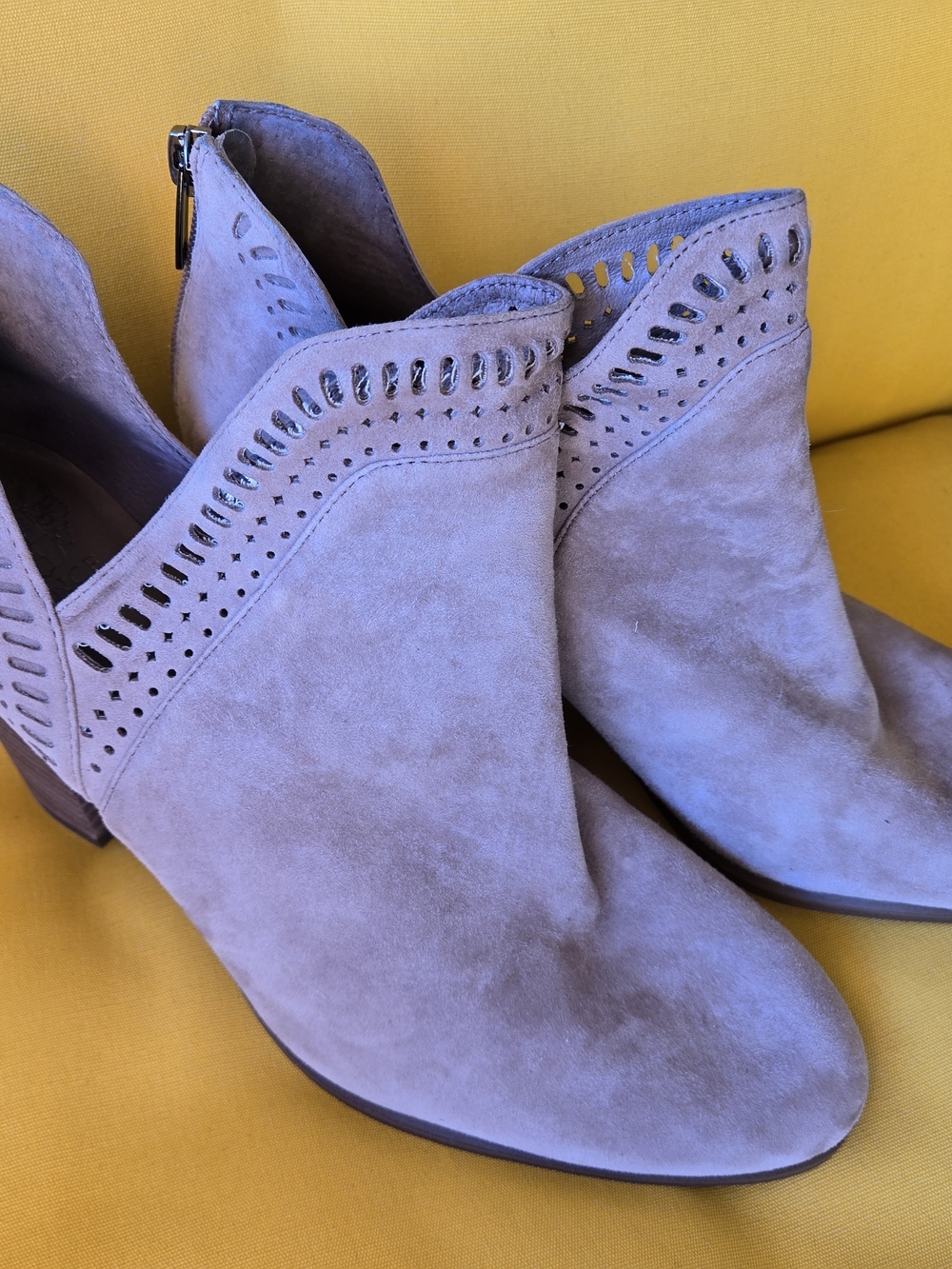 Vince Camuto Tan Suede Cutout Ankle Booties